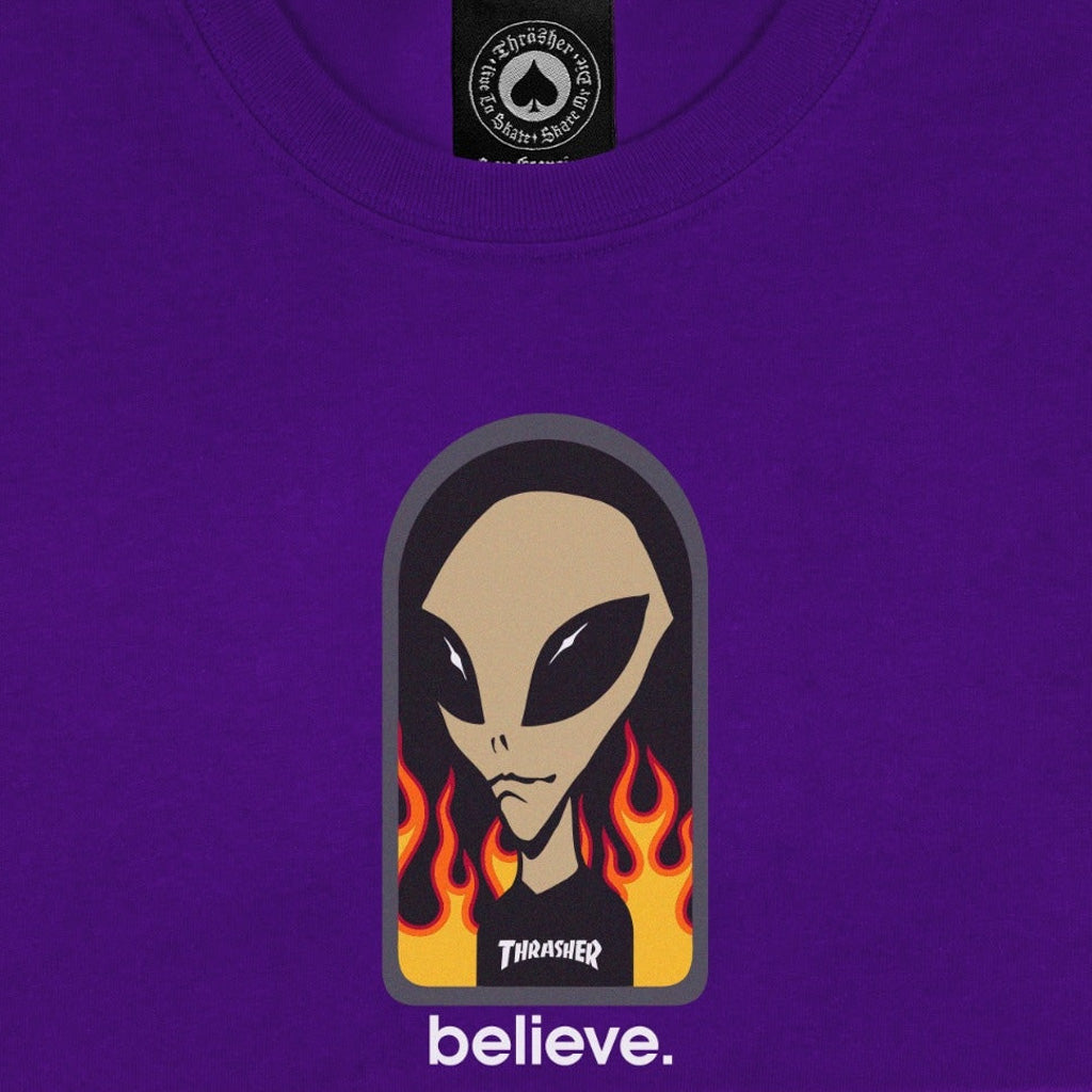 Thrasher Magazine Alien Workshop Believe Purple T-Shirt Front Print