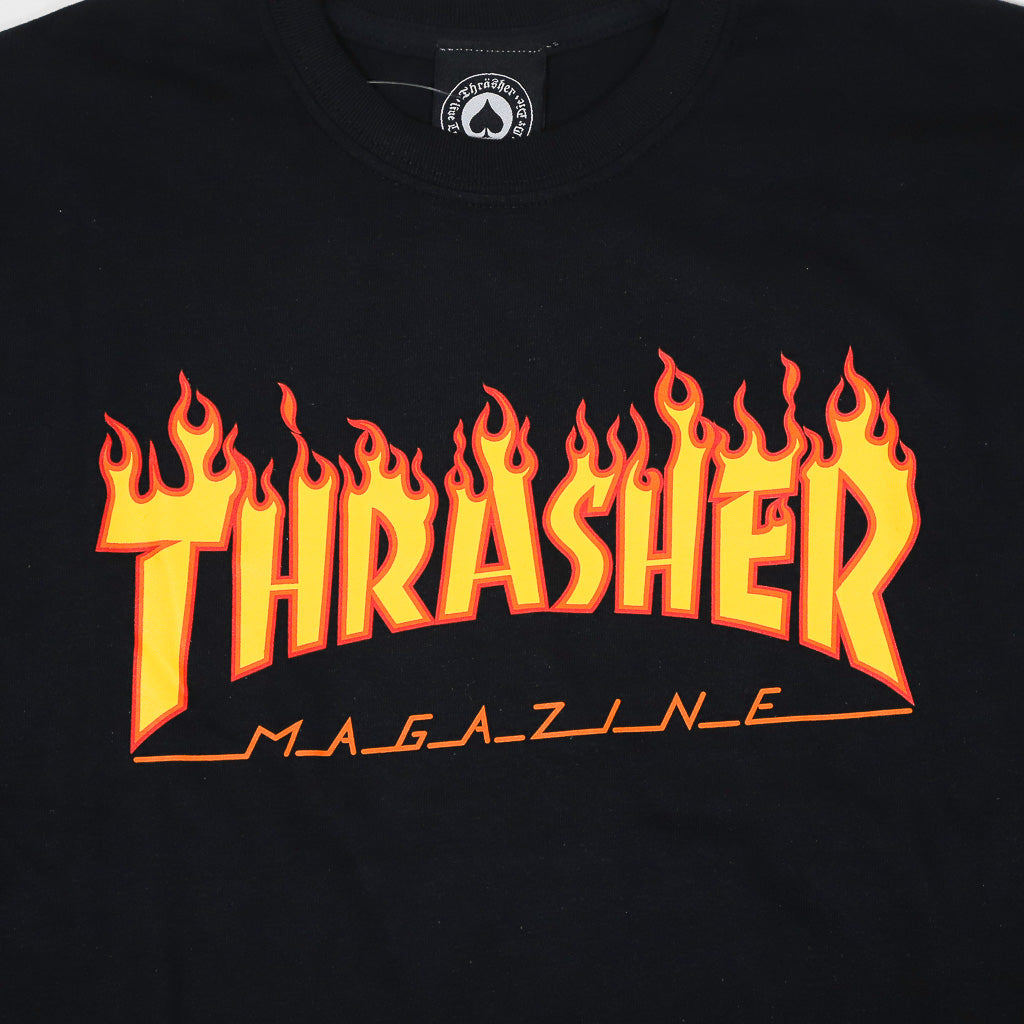 Thrasher Magazine Flame Logo Black Longsleeve T-Shirt Front Print