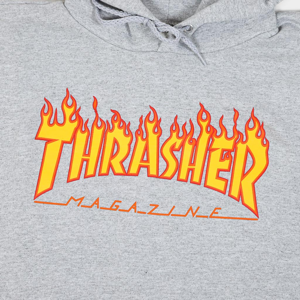 Thrasher Magazine Flame Logo Heather Grey Pullover Hooded Sweatshirt Front Print