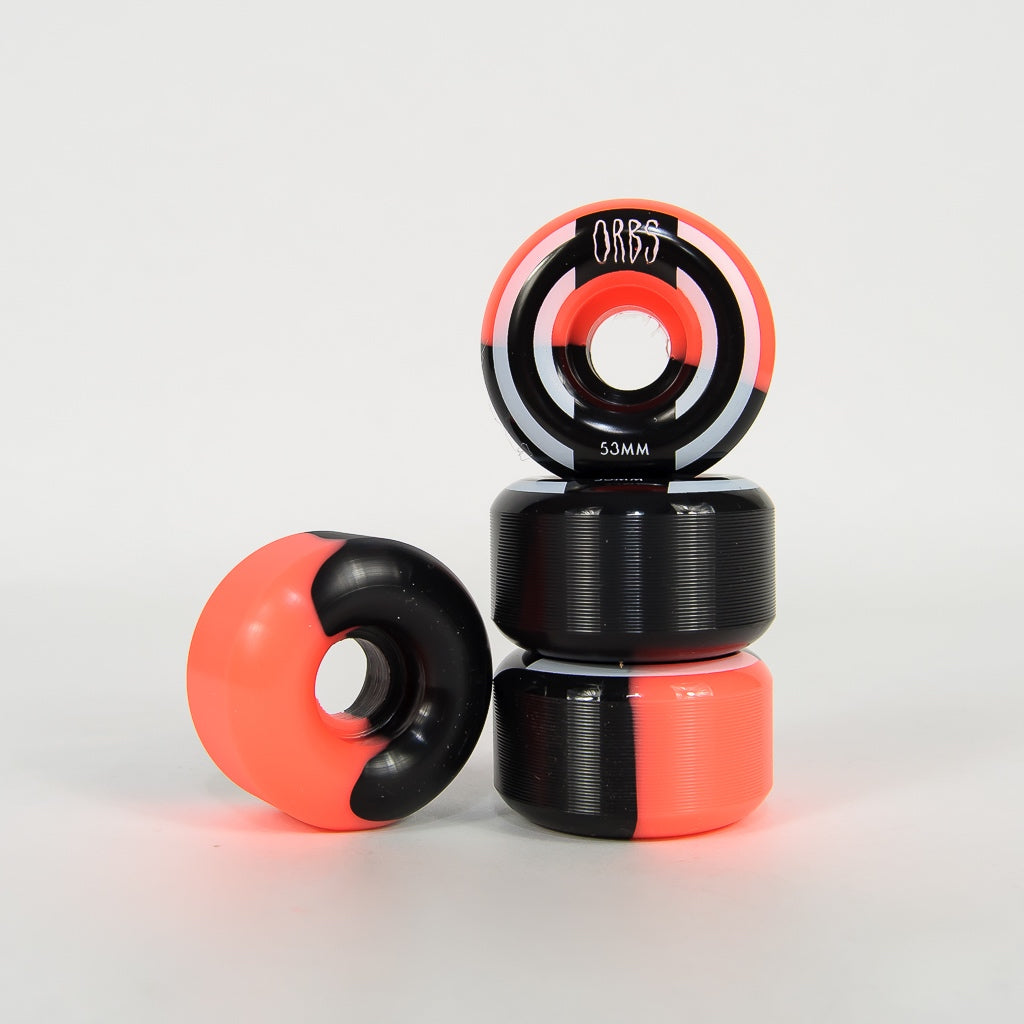 Welcome Skateboards 53mm 99a Orbs Apparitions Coral And Black Splits Wheels