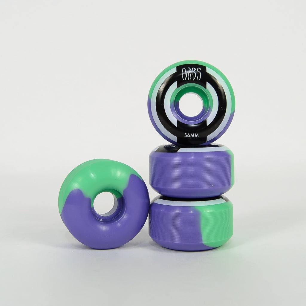 Welcome Skateboards 56mm 99a Orbs Apparitions Mint And Lavender Splits Wheels 