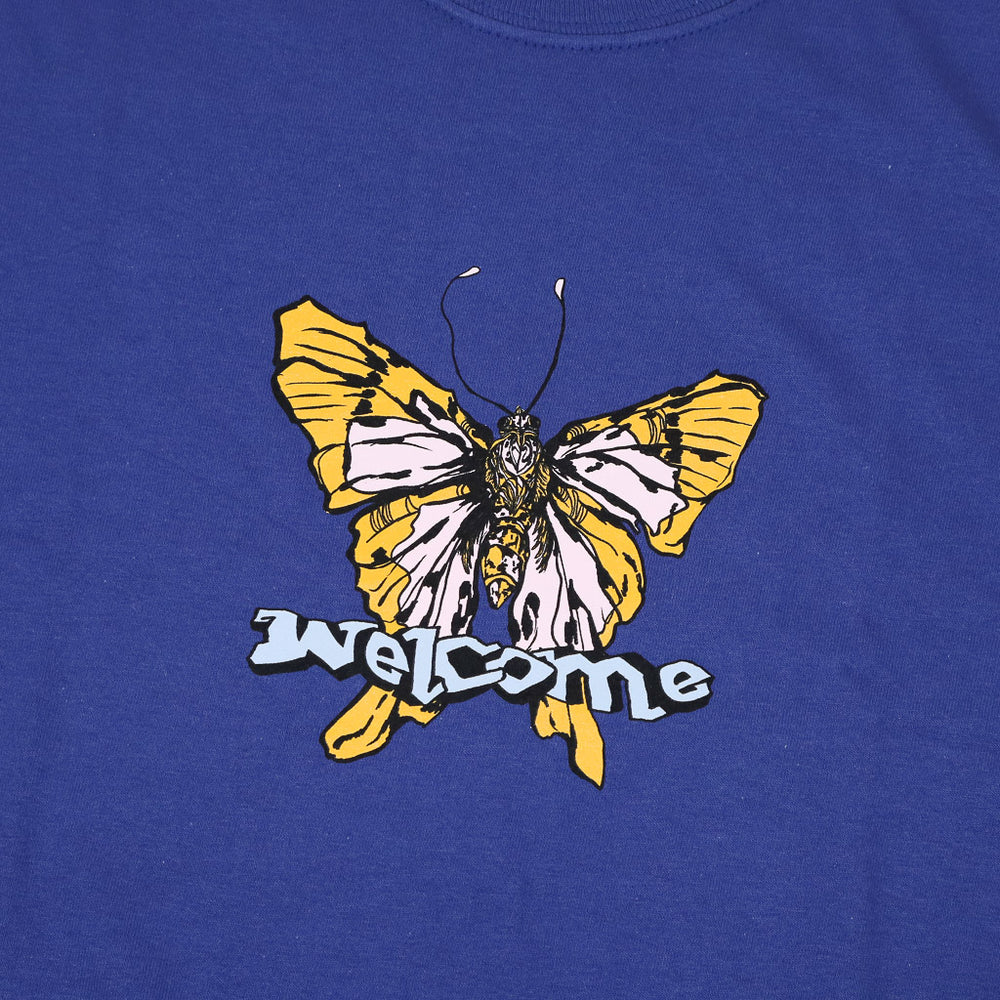 Welcome Skateboards Butterfly Metro Blue Garment Dyed T-Shirt Front Print