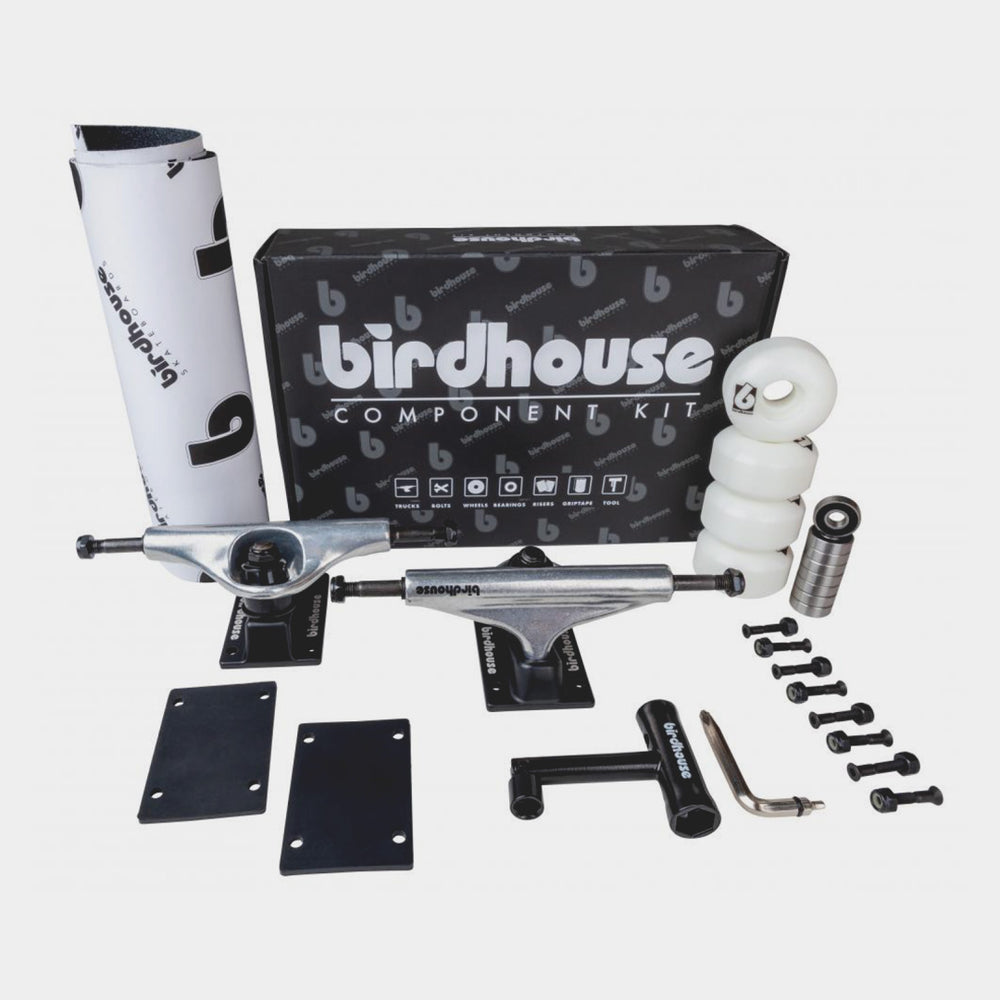 Birdhouse Skateboards  - 5.25" Undercarriage Kit (Trucks, Wheels, Griptape, Bearings, Bolts, Tool, Riser Pads) Silver / Black