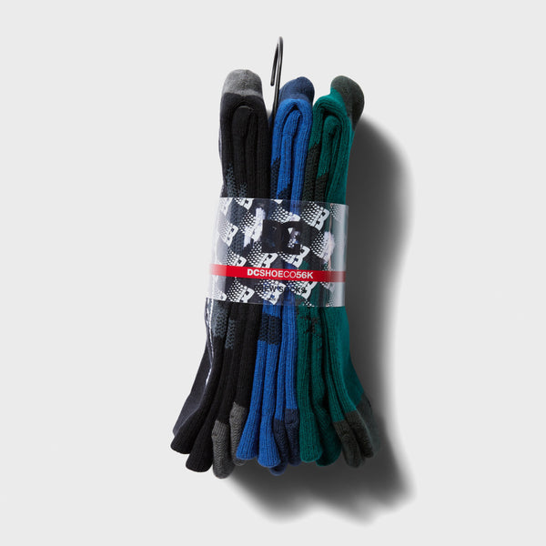 DC Shoes - Bronze 56K Socks (3 Pack) OSFA - Black / Blue / Green