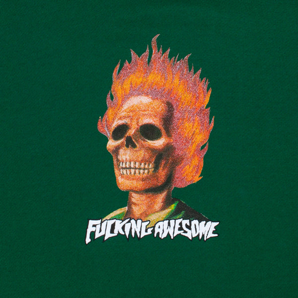 Fucking Awesome - Flame Skull Pullover Hooded Sweatshirt - Dark Green