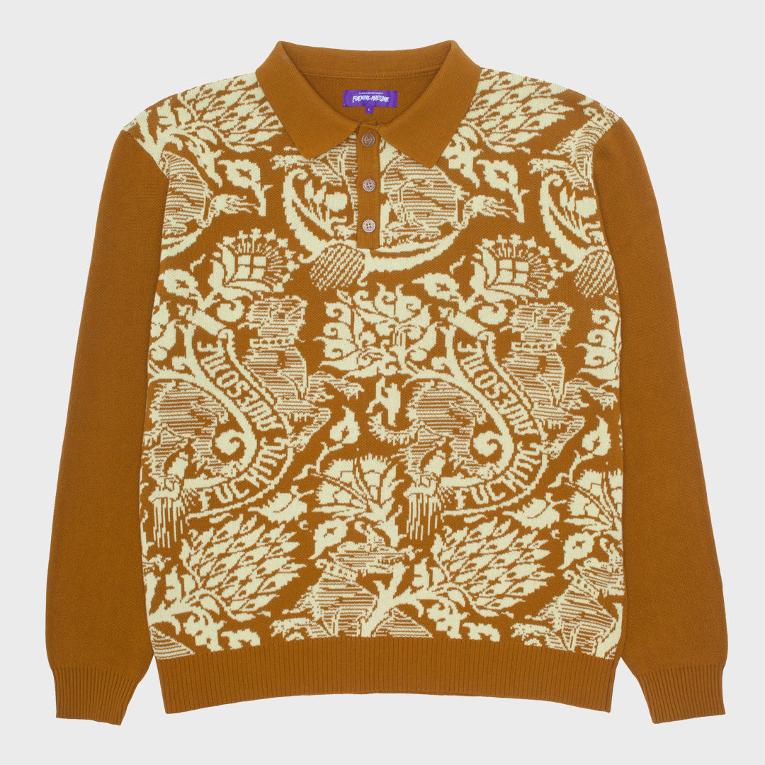 Fucking Awesome - Fancy Knit Longsleeve Polo Knitted Sweatshirt - Gold / Ivory