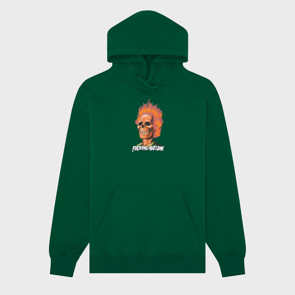 Fucking Awesome - Flame Skull Pullover Hooded Sweatshirt - Dark Green