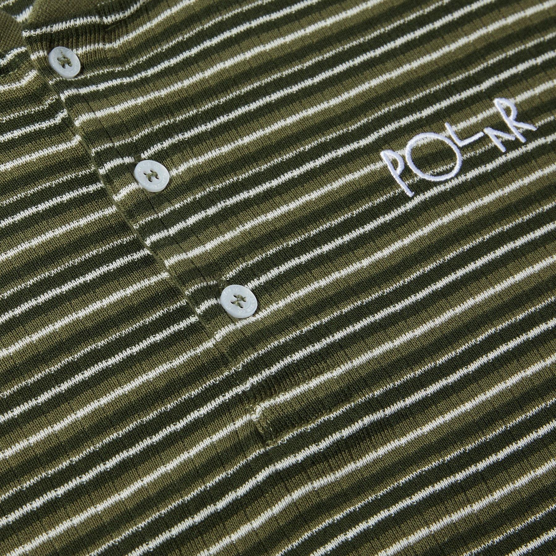 Polar Skate Co. Uniform Green Stripe Rib Henley T-Shirt Embroidery