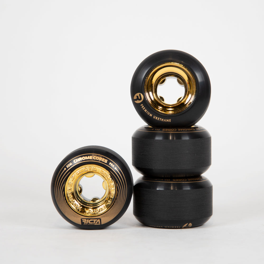 Ricta Wheels - 52mm (99a) Chrome Core Skateboard Wheels - Black / Gold